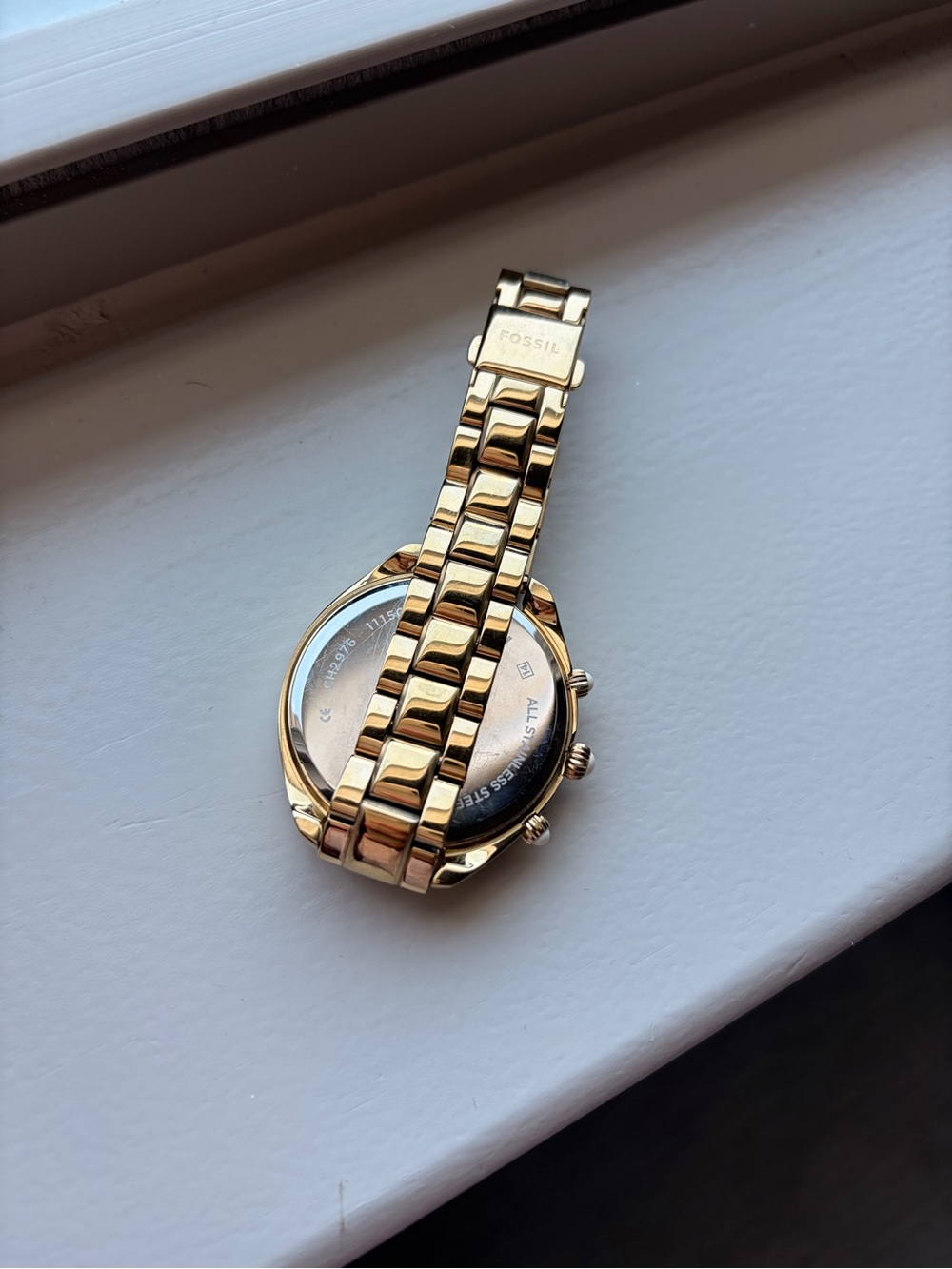 Fossil Gold and White Chronograph Bracelet Watch with Red Accent - Picture 2 of 3